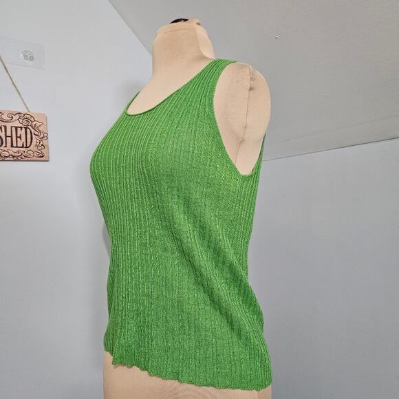 Eileen Fisher Top Ribbed Knit Sweater Green XS 100% Linen Sleeveless Minimalist - Picture 5 of 14